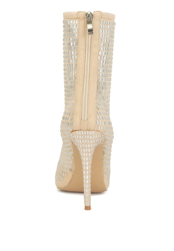 Fortunate Rhinestones Mesh Boots