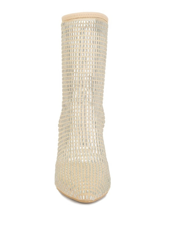 Fortunate Rhinestones Mesh Boots