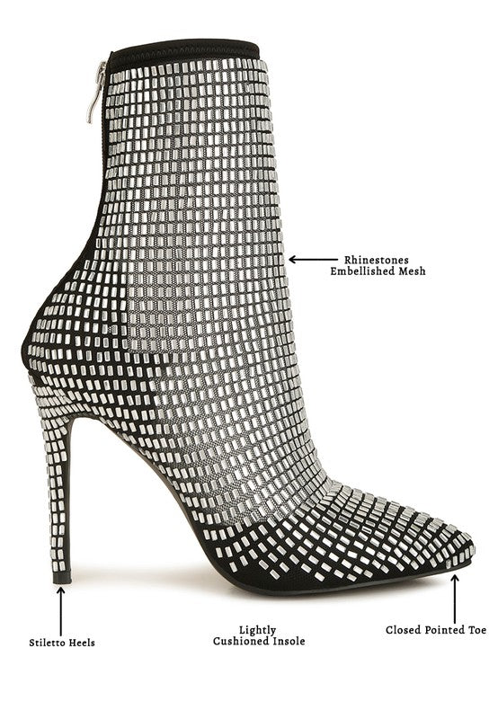 Fortunate Rhinestones Mesh Boots