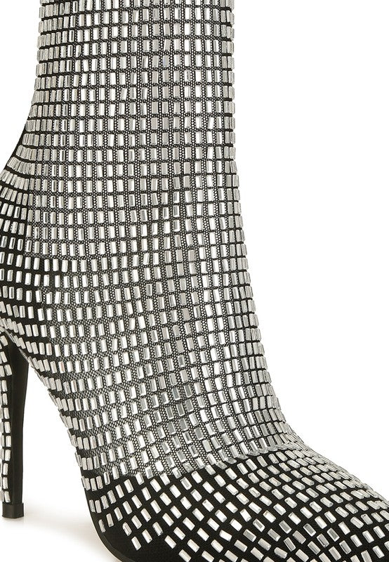 Fortunate Rhinestones Mesh Boots