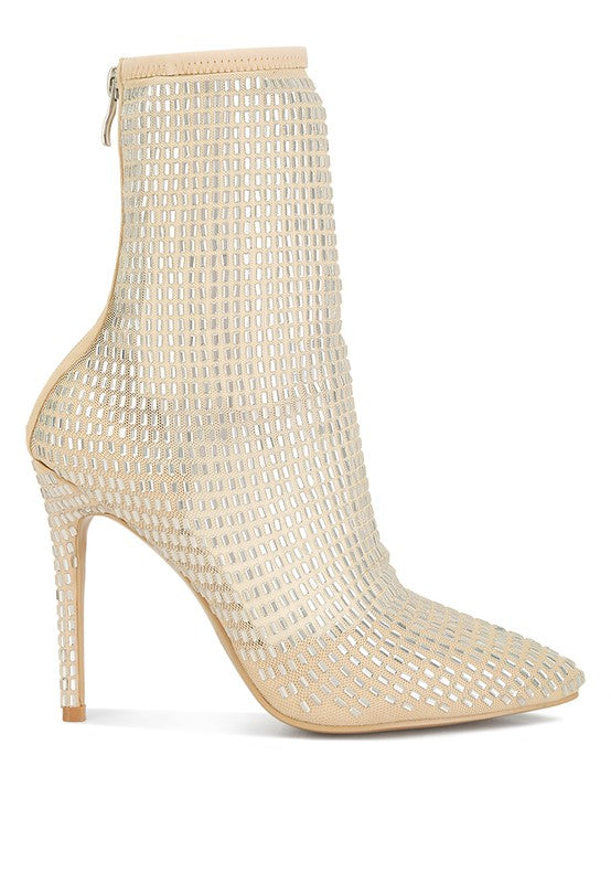 Fortunate Rhinestones Mesh Boots