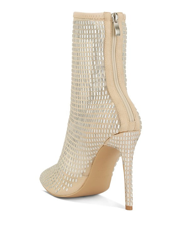 Fortunate Rhinestones Mesh Boots