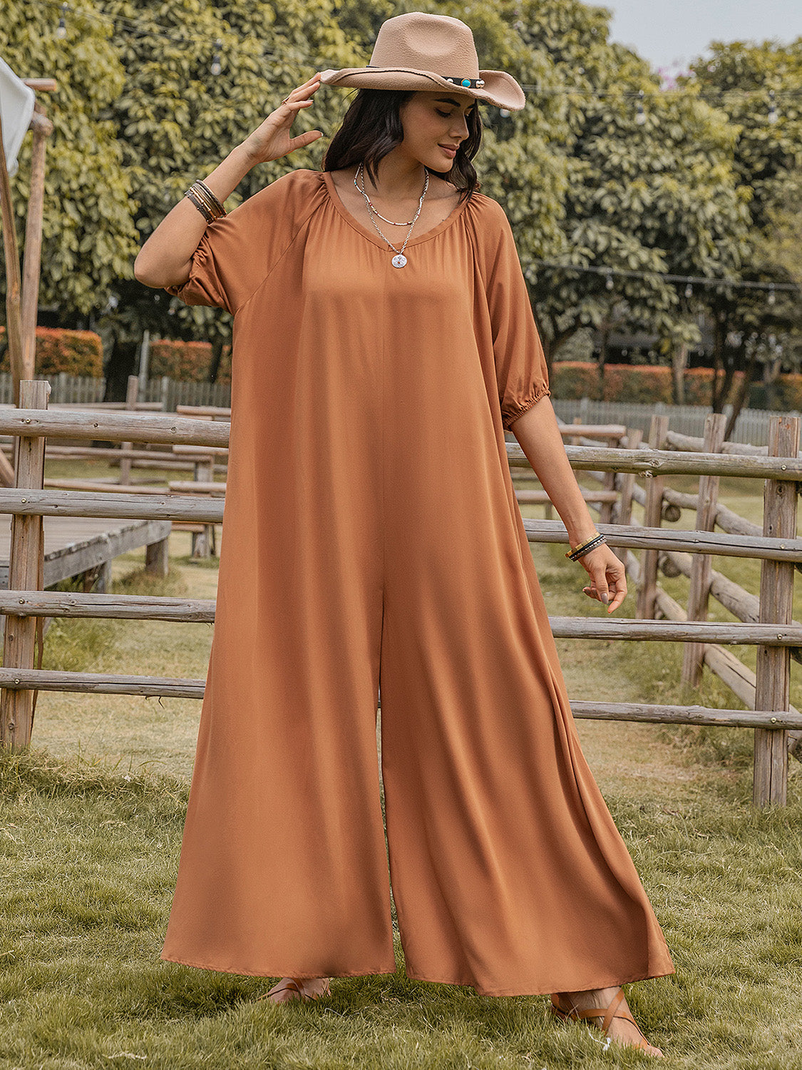 Scoop Neck Wide Leg Jumpsuit