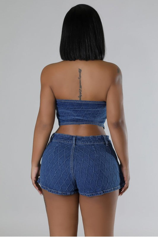 Denim Two Piece Skirt Set