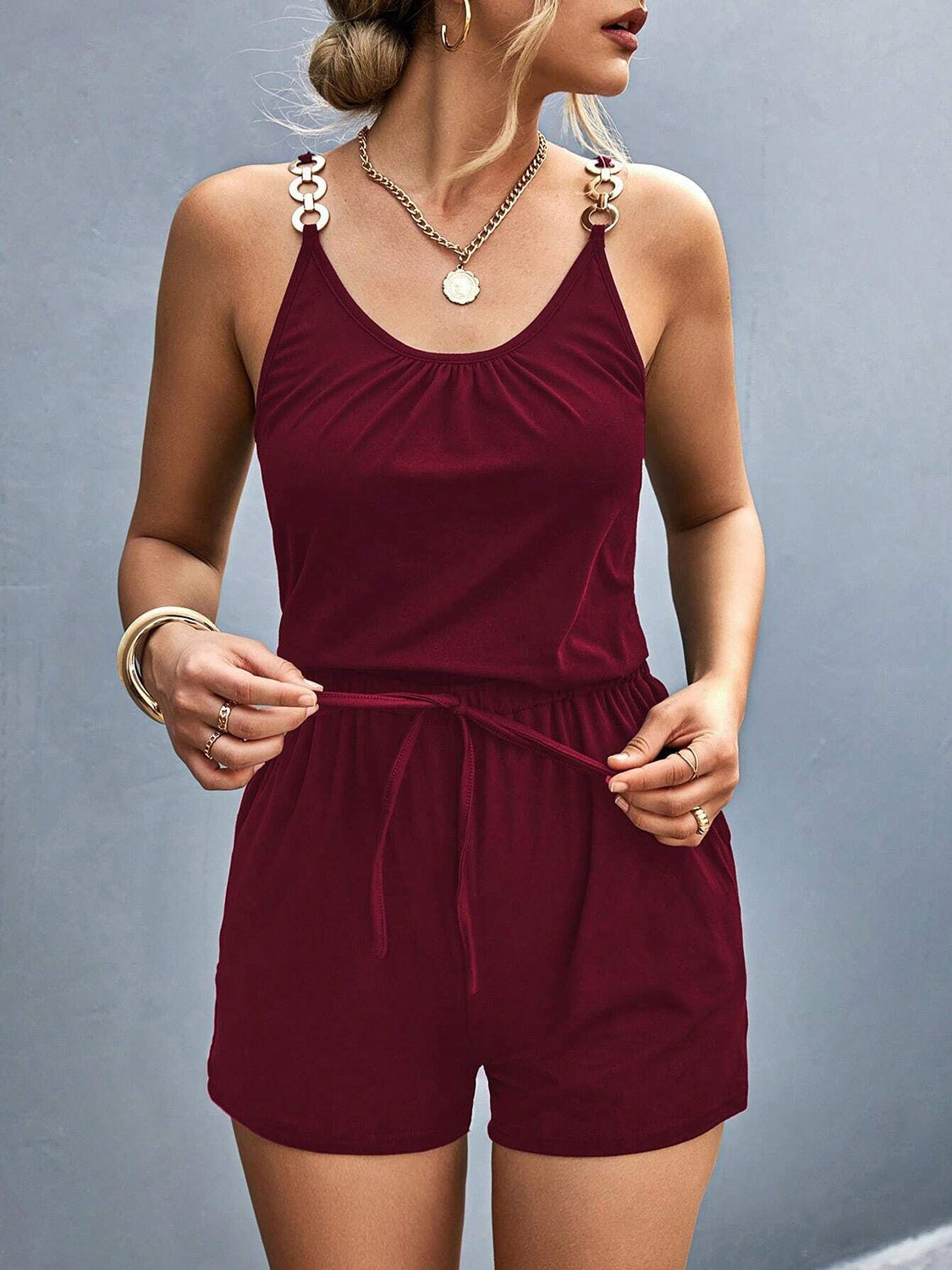 Pocketed Buckle Neck Romper