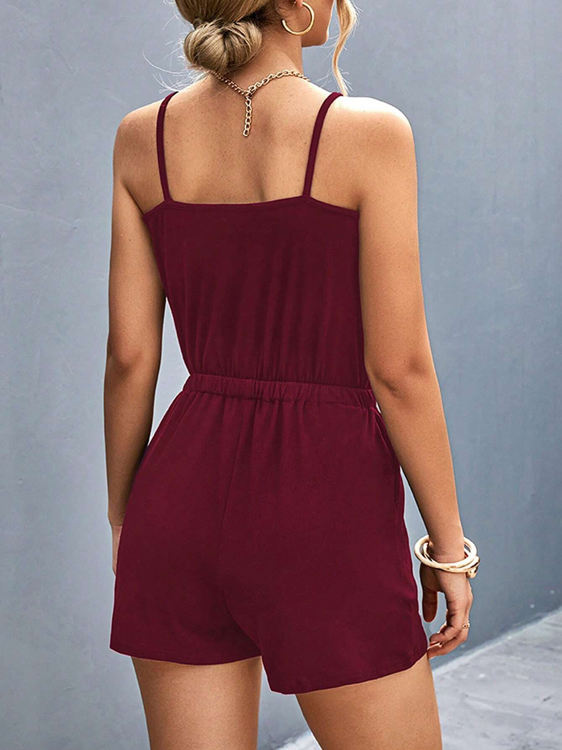Pocketed Buckle Neck Romper