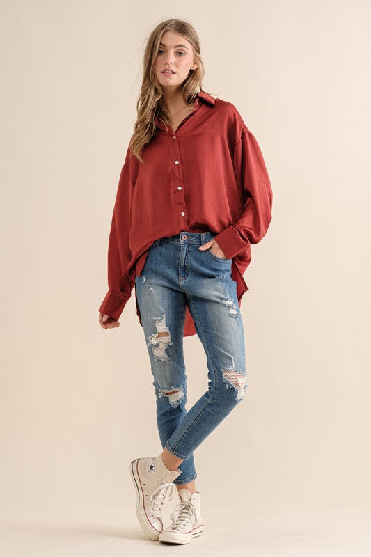 Satin Long Sleeve Blouse