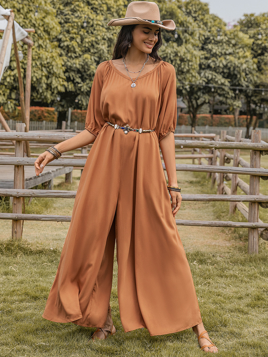 Scoop Neck Wide Leg Jumpsuit